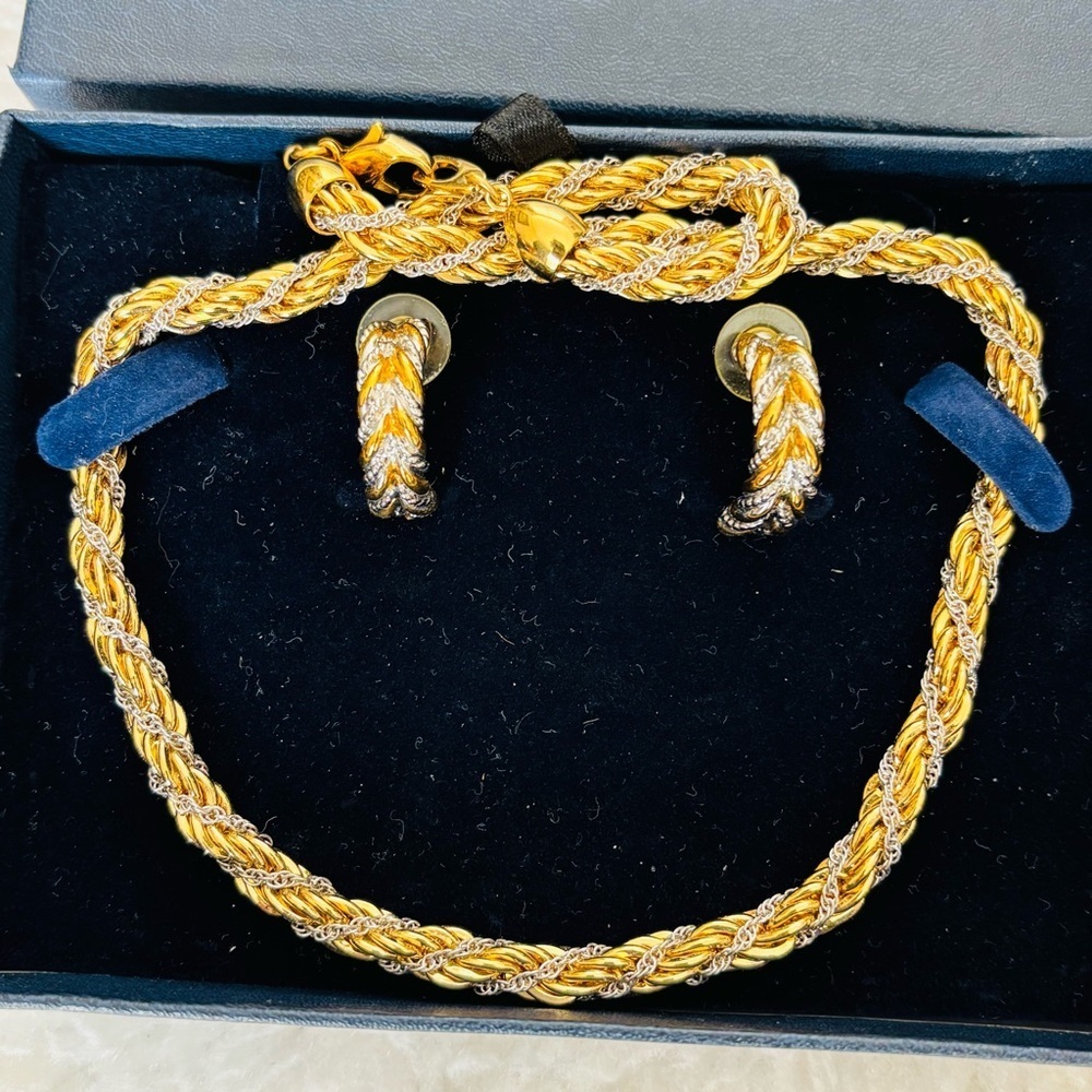 Personal Accents Gold and Silver Braided Necklace and Earring Set